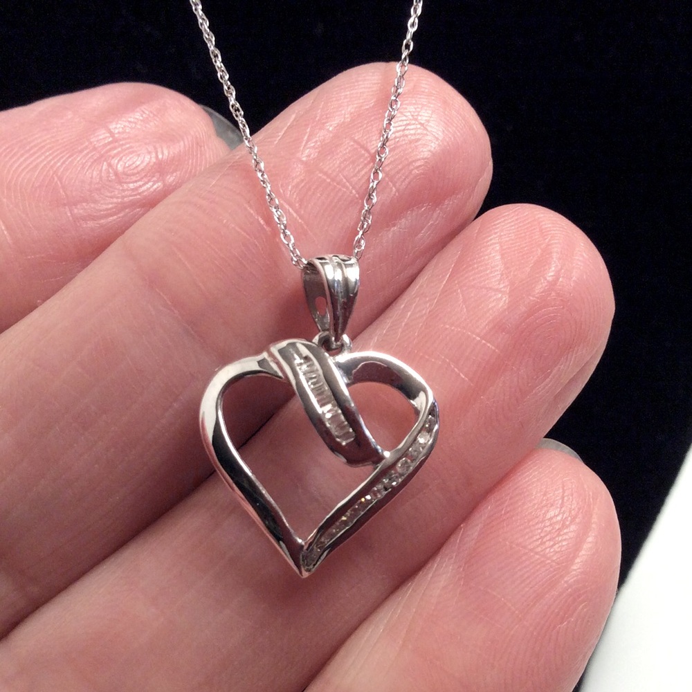 Solid 10k white gold and diamond necklace **